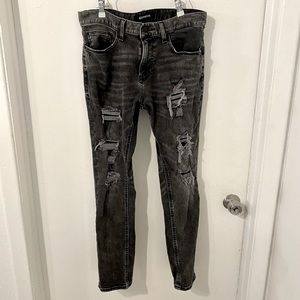 Men's Express Black Distressed Slim Stretch Jeans 32 x 30